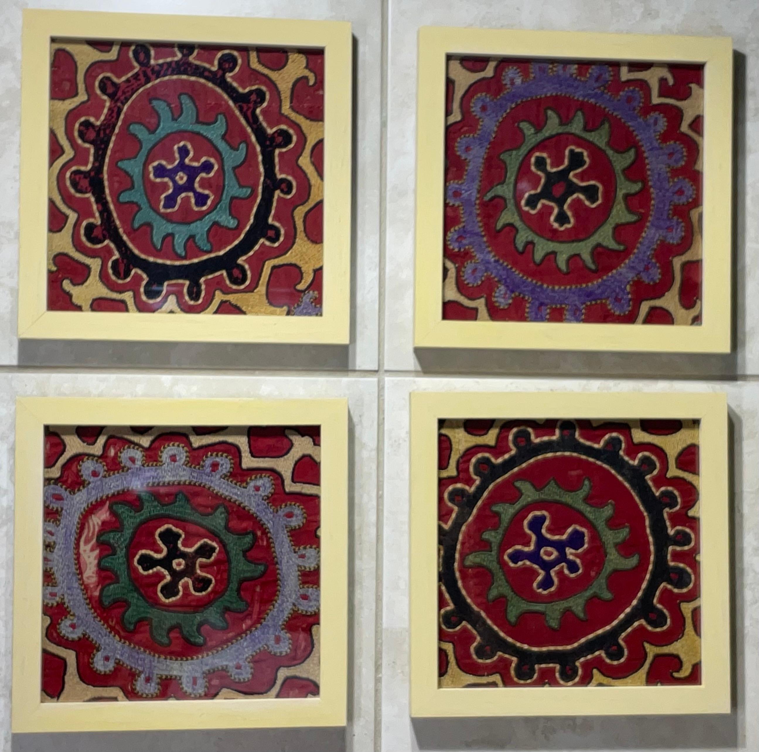 Uzbek Set of Four Antique Suzani Wall Hanging For Sale