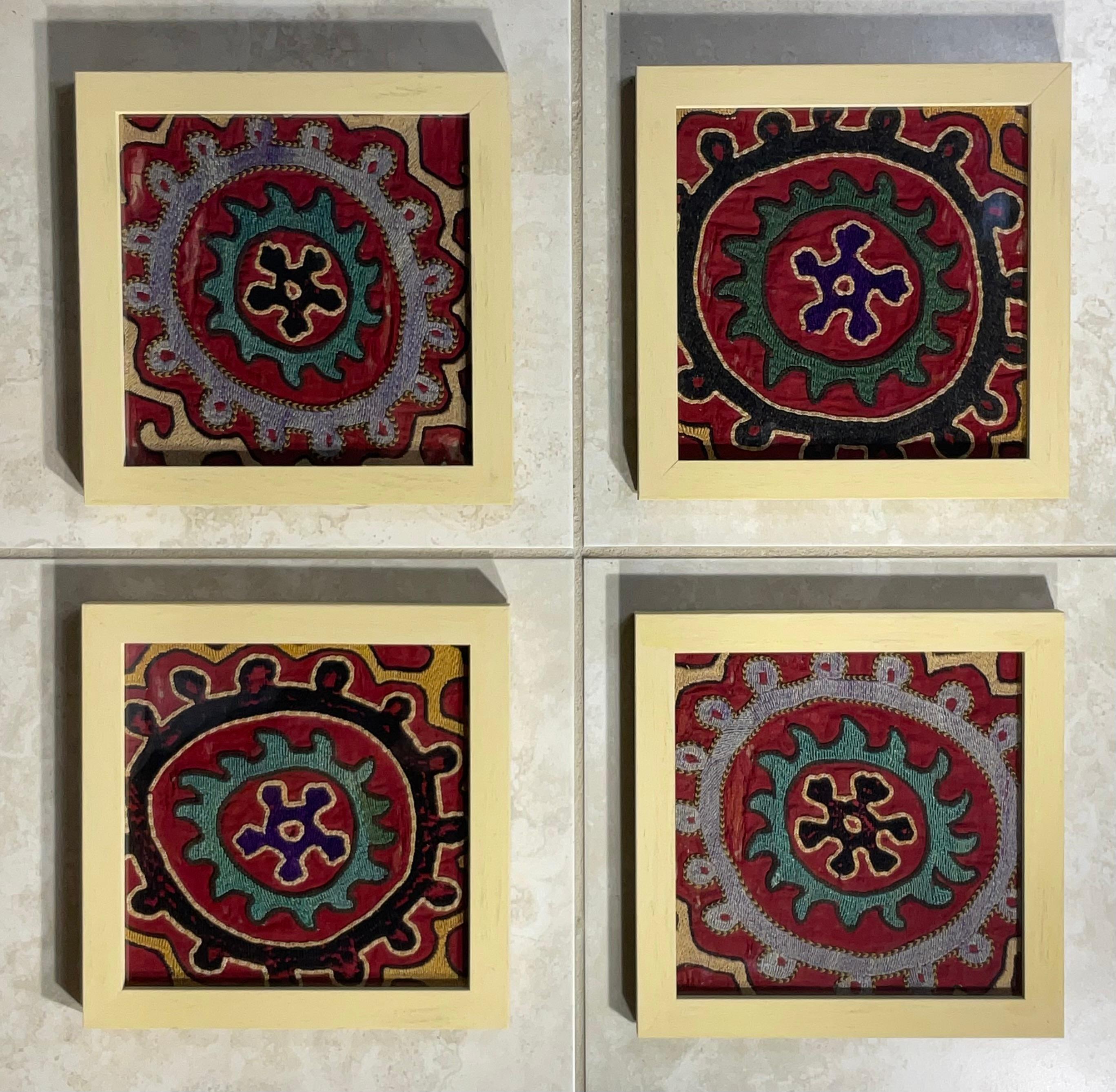 Uzbek Set of Four Antique Suzani Wall Hanging For Sale