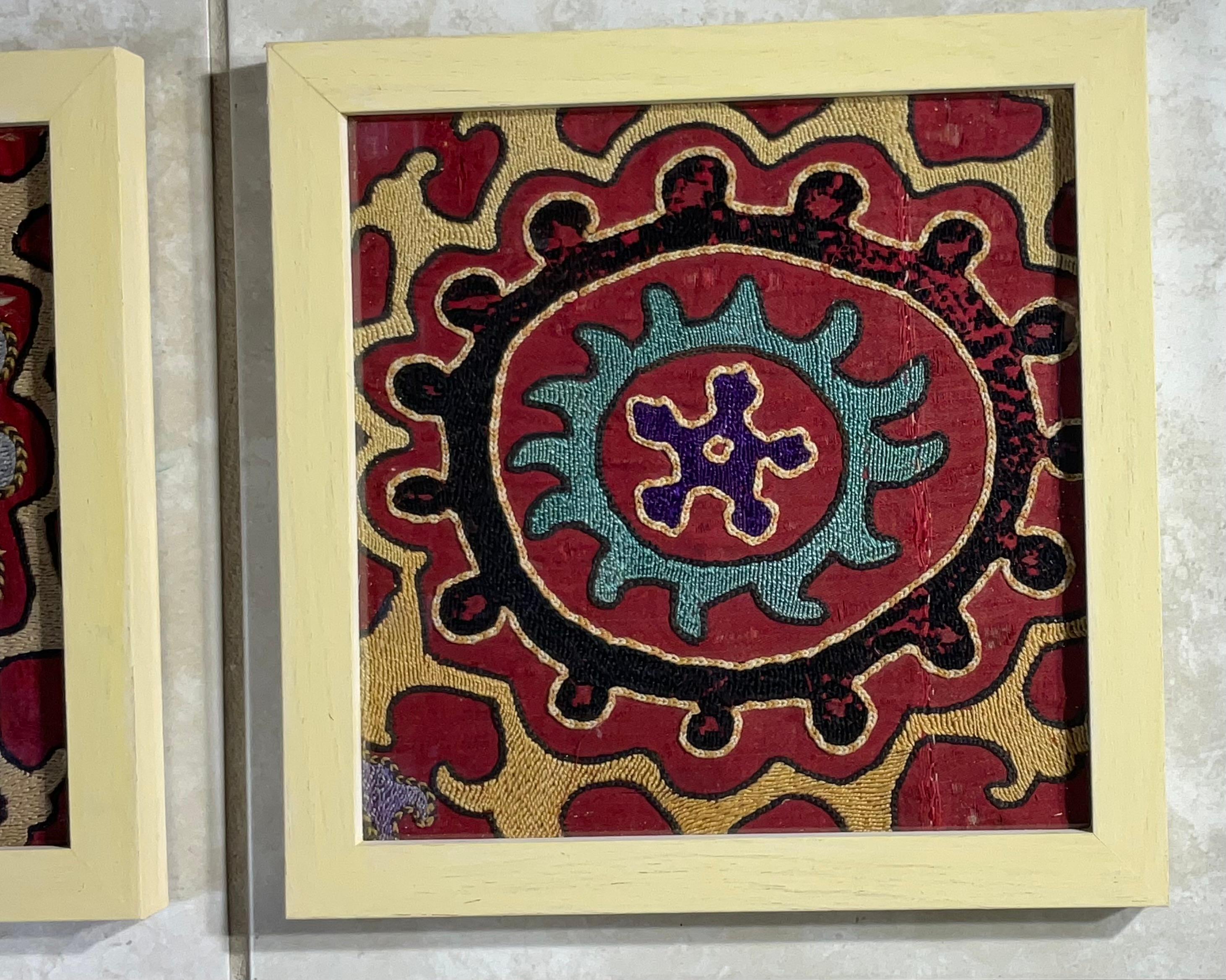 Hand-Knotted Set of Four Antique Suzani Wall Hanging For Sale