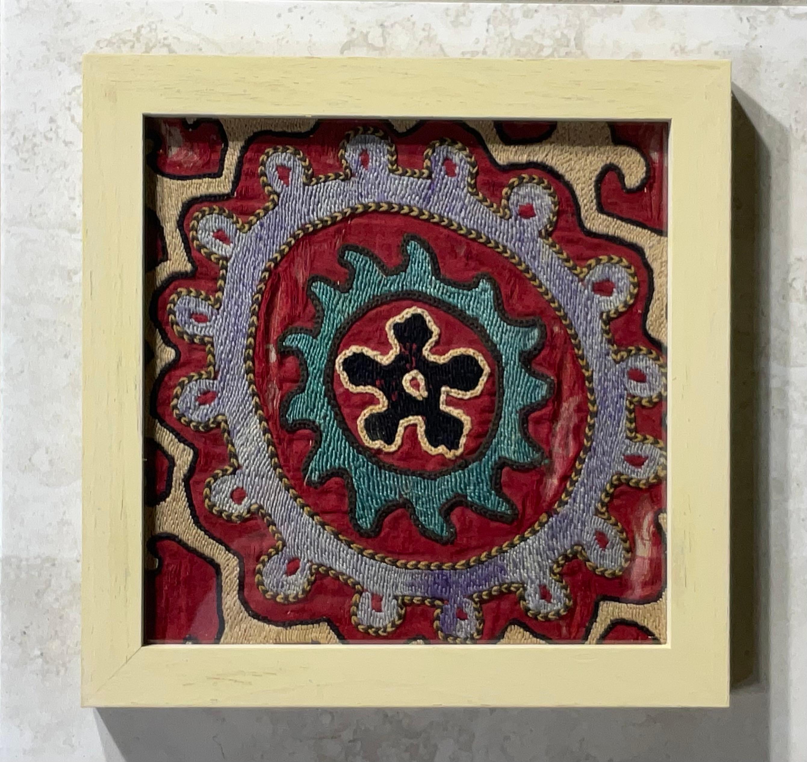 Hand-Knotted Set of Four Antique Suzani Wall Hanging For Sale