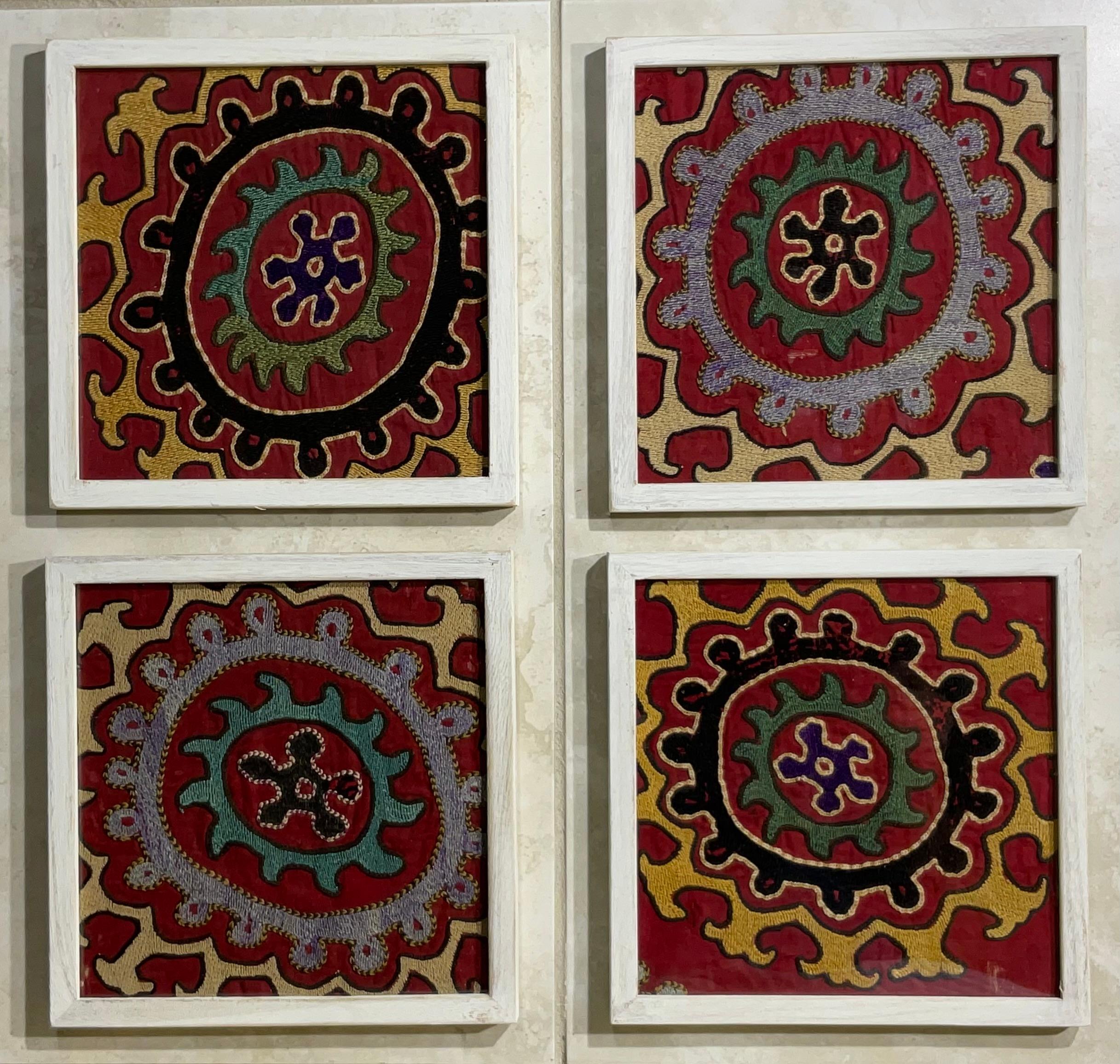 Early 20th Century Set of Four Antique Suzani Wall Hanging