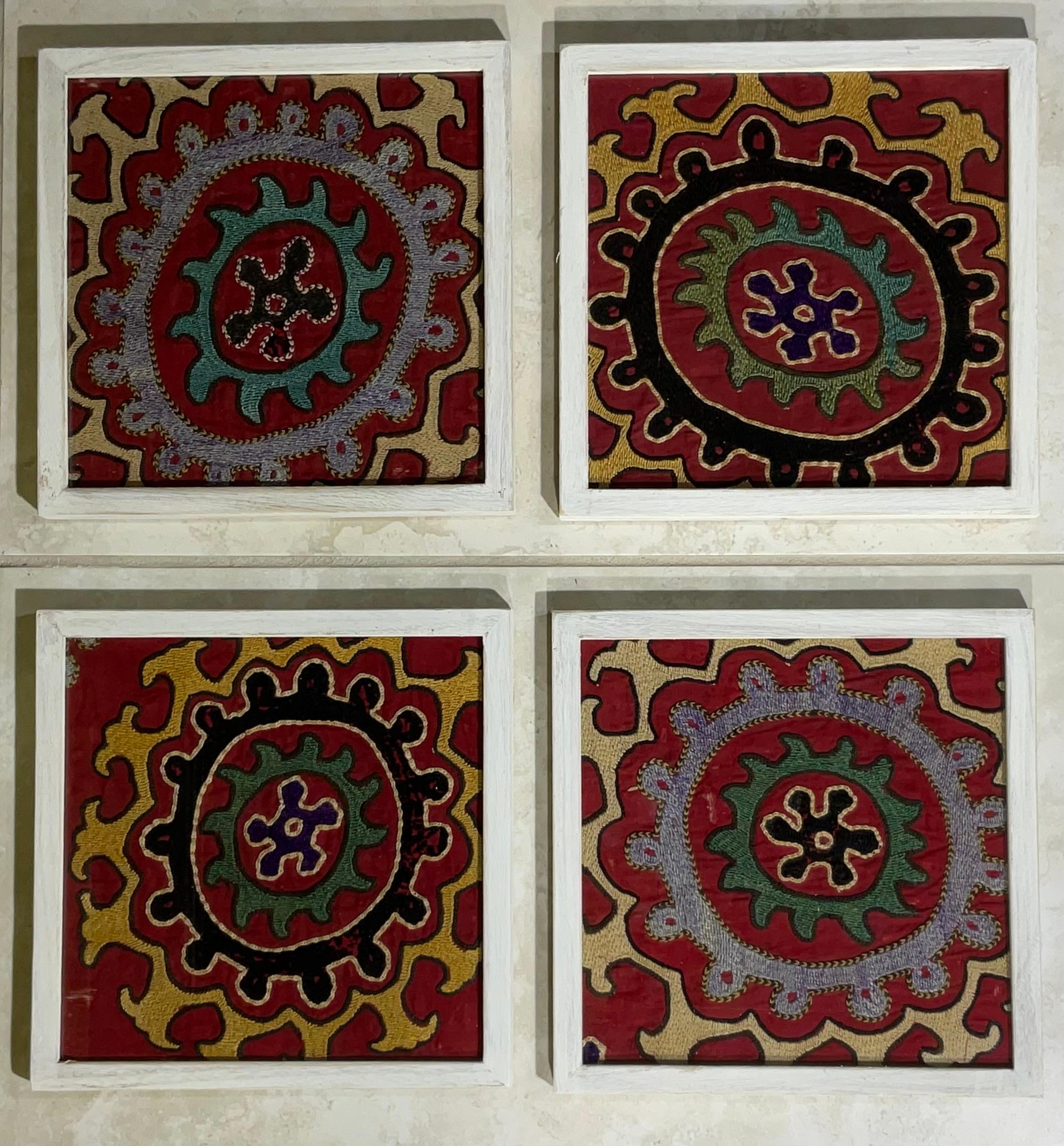 Wool Set of Four Antique Suzani Wall Hanging For Sale