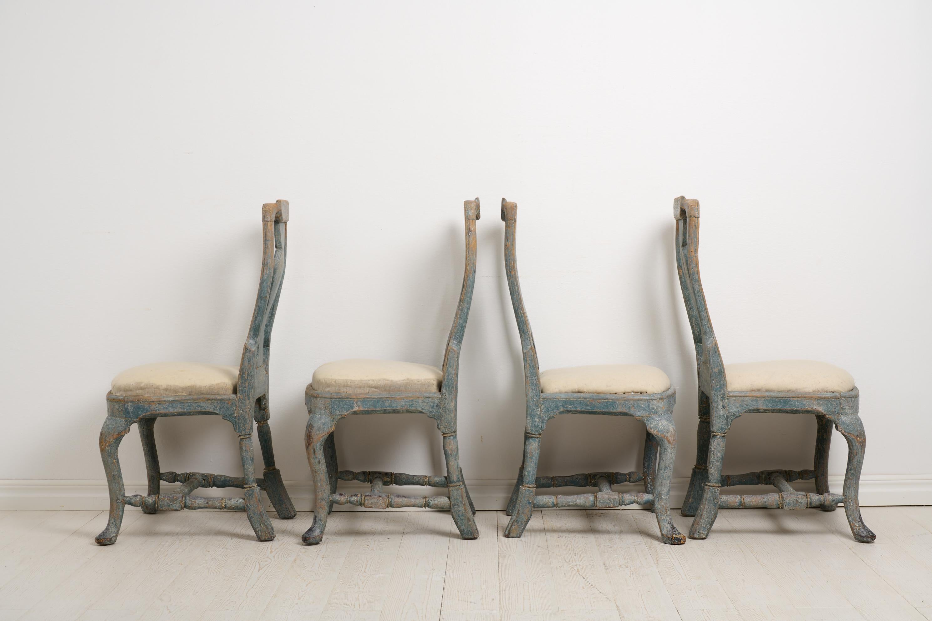 18th Century Set of Four Antique Swedish Late-Baroque Chairs with Original Paint and Patina For Sale