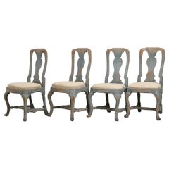 Set of Four Antique Swedish Late-Baroque Chairs with Original Paint and Patina