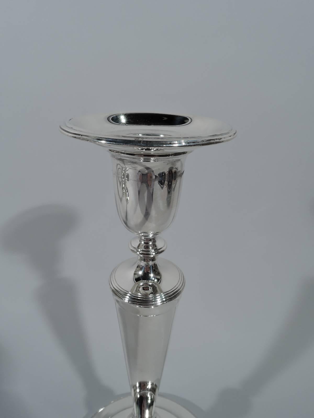 Edwardian Set of Four Antique Tiffany Classical Sterling Silver Candlesticks