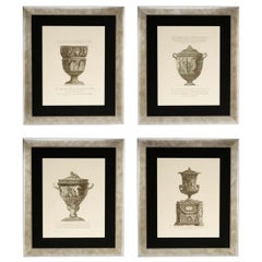 Conjunto de cuatro láminas artísticas de urnas antiguas, obra de Giovanni Battista Piranesi, en plata