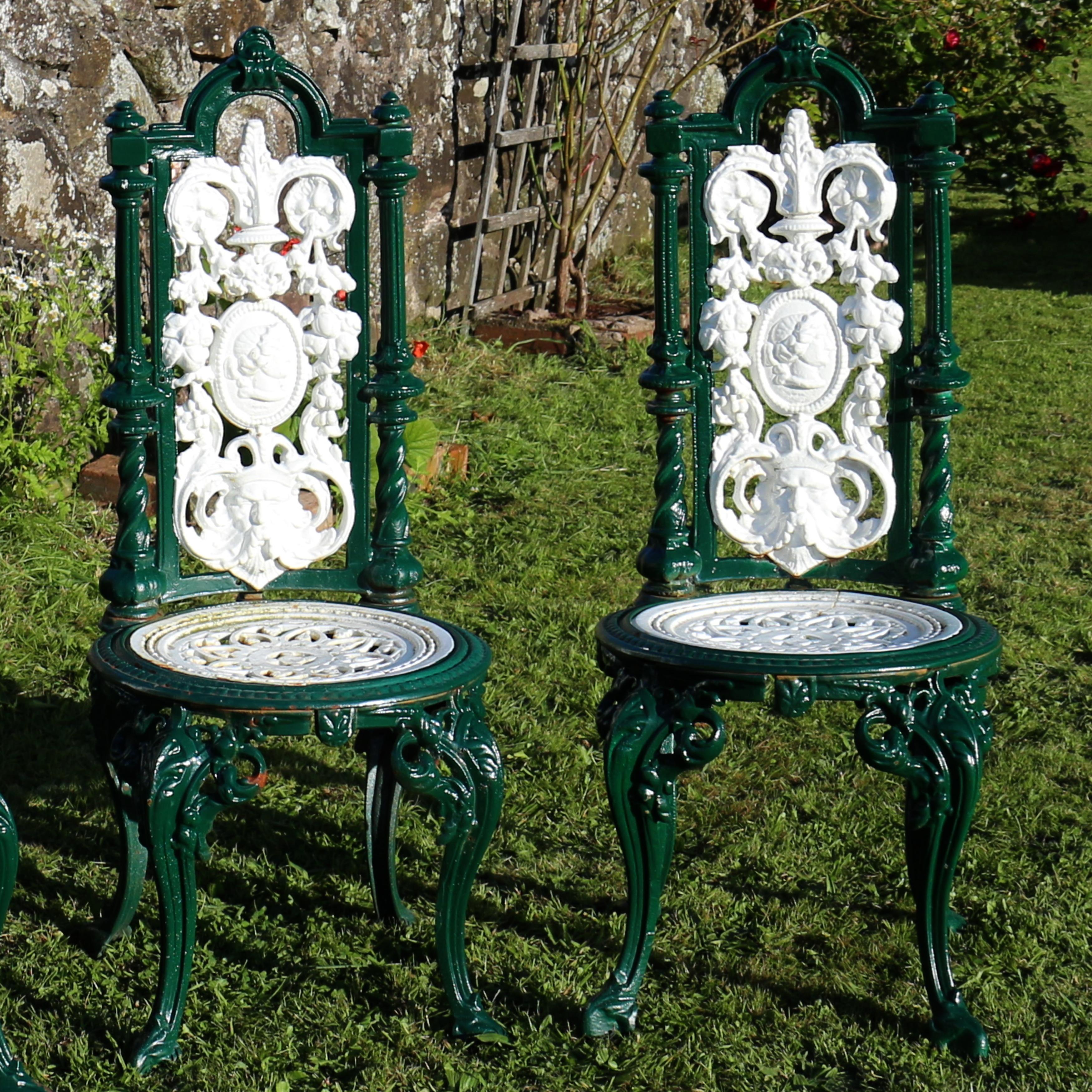 19th Century Set of four Antique Victorian Cast Iron Garden or Conservatory Chairs For Sale