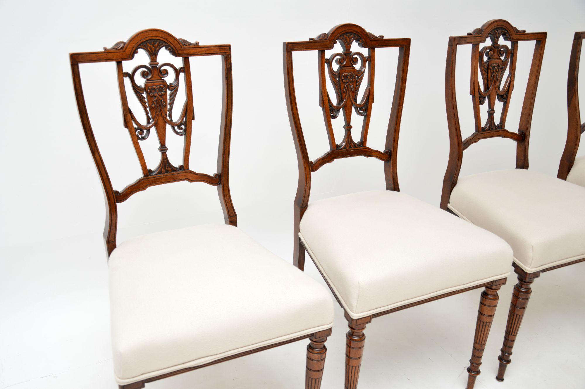 Cotton Set of Four Antique Victorian Dining Chairs