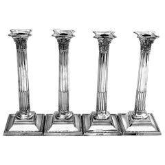 Set of Four Antique Victorian Sterling Silver Candlesticks 1892 Corinthian