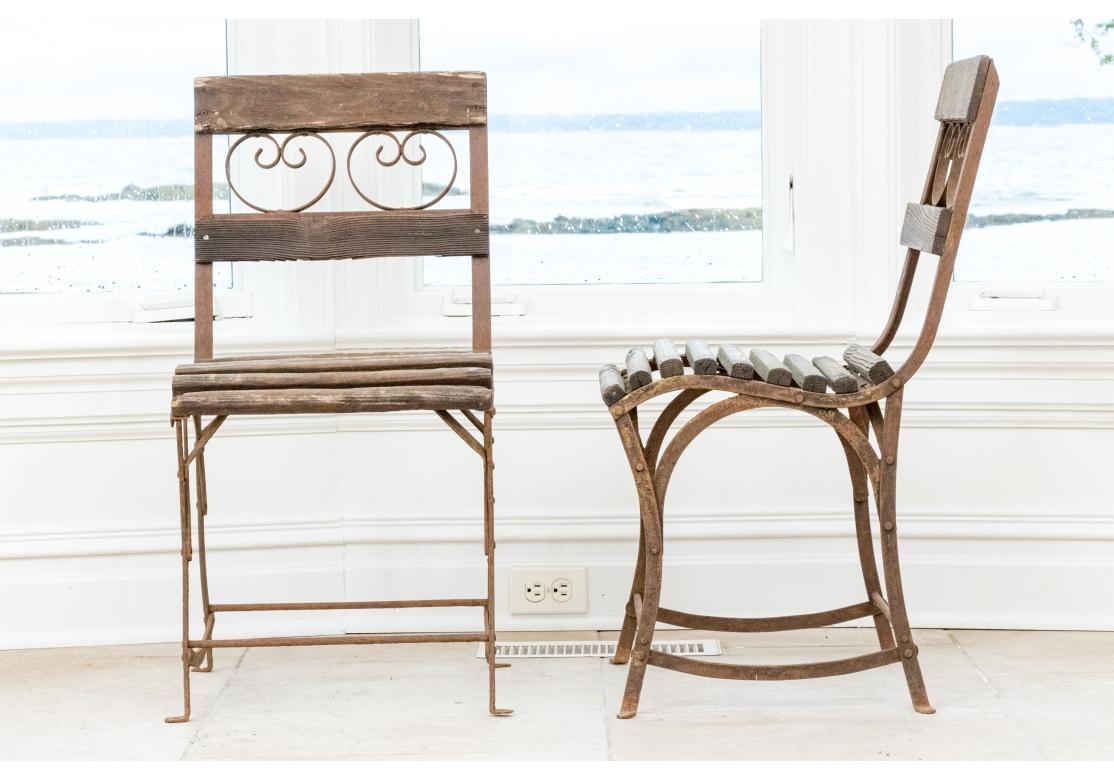 Set Of Four Antique Wood And Iron Garden Chairs For Sale 4