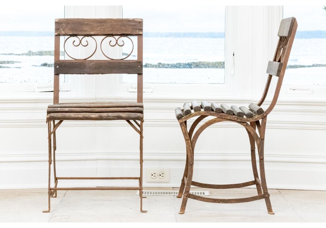Set Of Four Antique Wood And Iron Garden Chairs For Sale 5