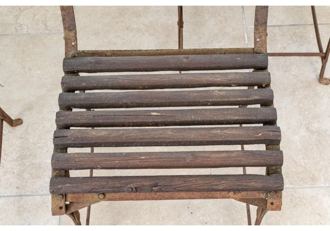 Set Of Four Antique Wood And Iron Garden Chairs For Sale 1