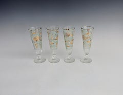 Set of Four Aquatic Theme Fish and Seahorse Aqua Gold Pilsner Glasses