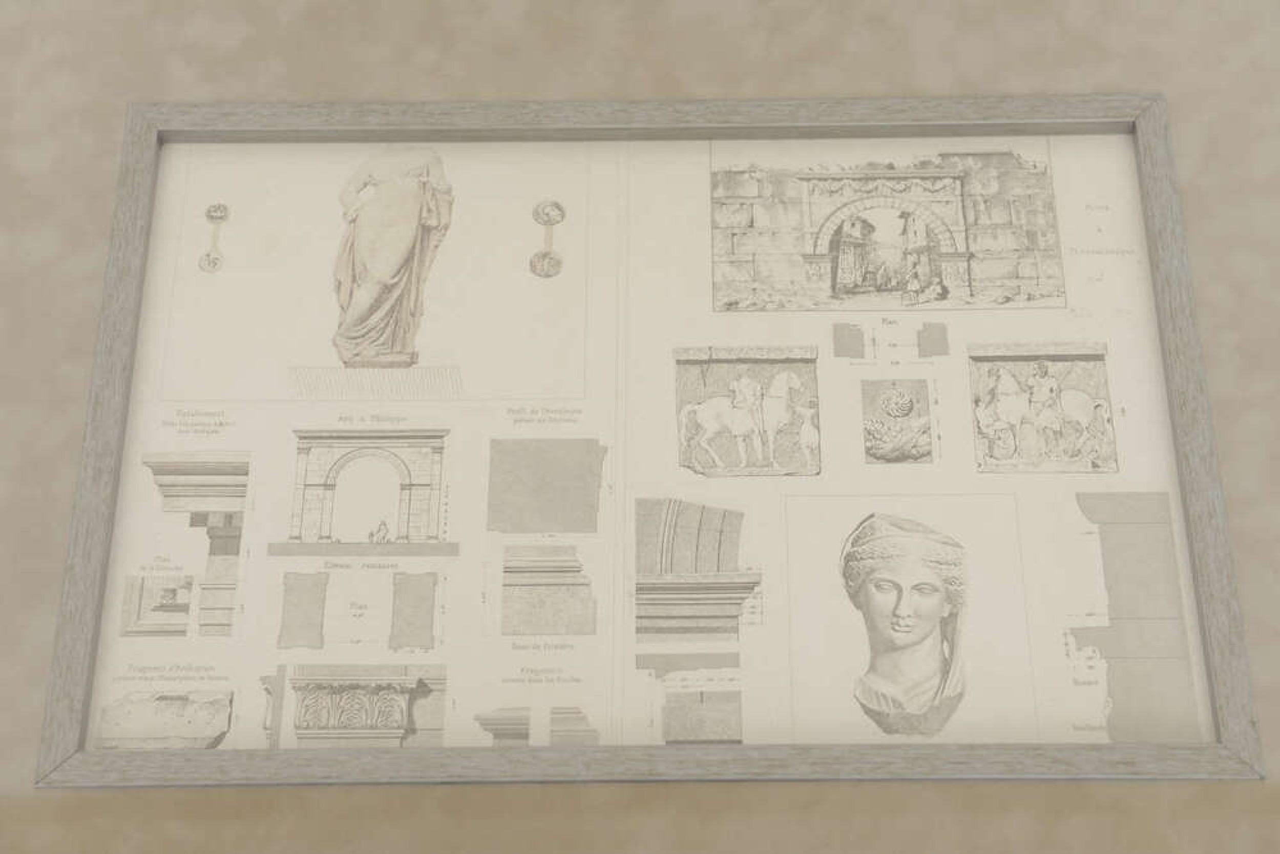 SET von vier architektonischen Stichen in beige lackierten ceruse Eichenrahmen (in der Art von Piranesi)  PREIS IM SET)