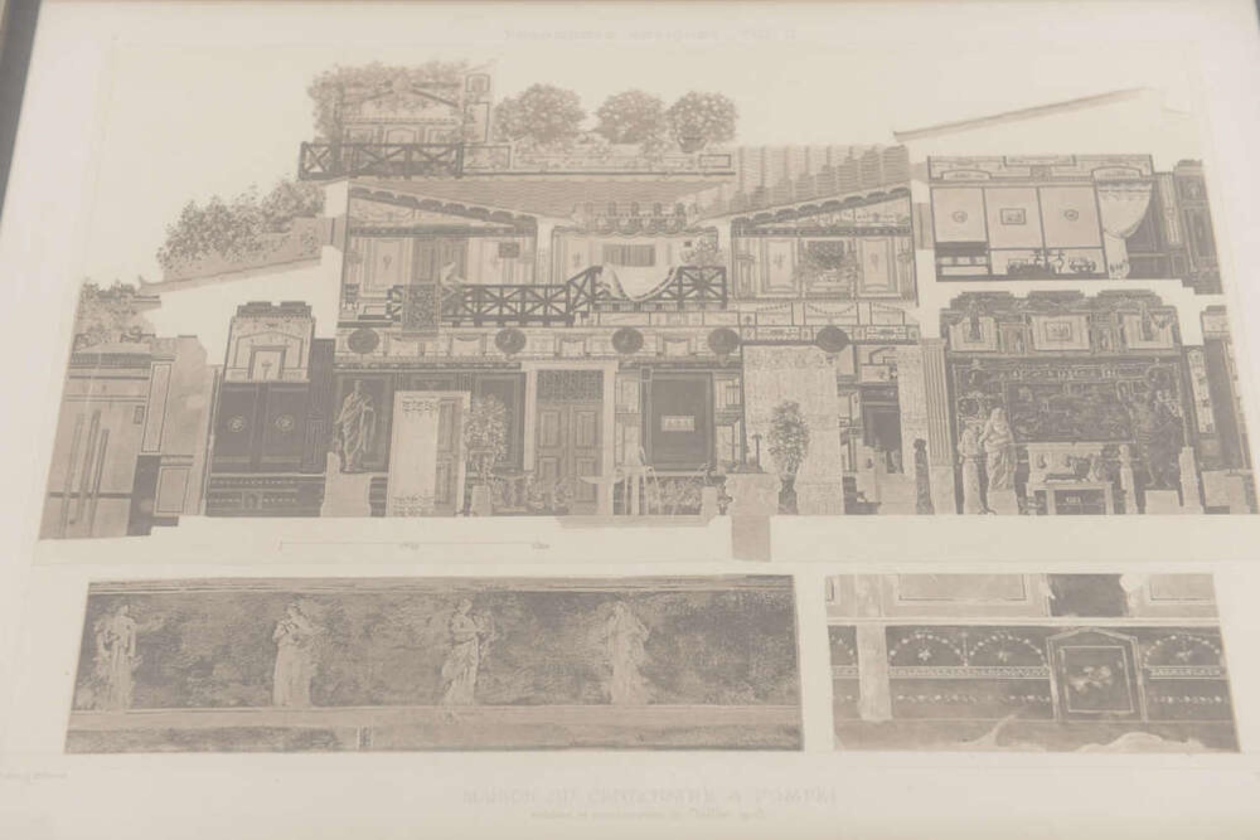 Set von vier architektonischen Gravuren in der Art von Piranesi (Handbemalt) im Angebot