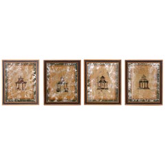 Set of Four Architectural Pagoda Paintings