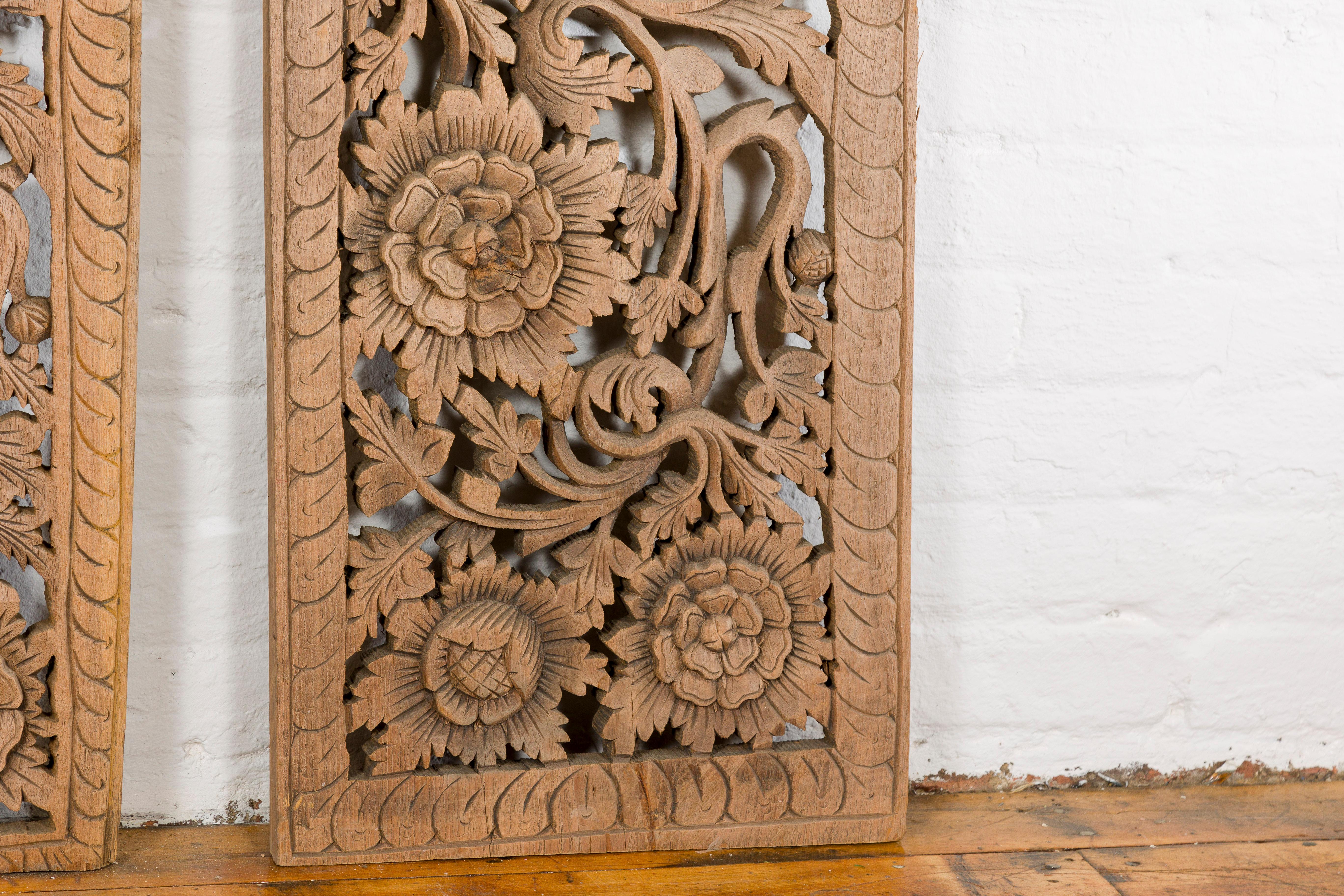 Set of Four Architectural Panels with Hand-Carved Scrollwork and Floral Motifs For Sale 8