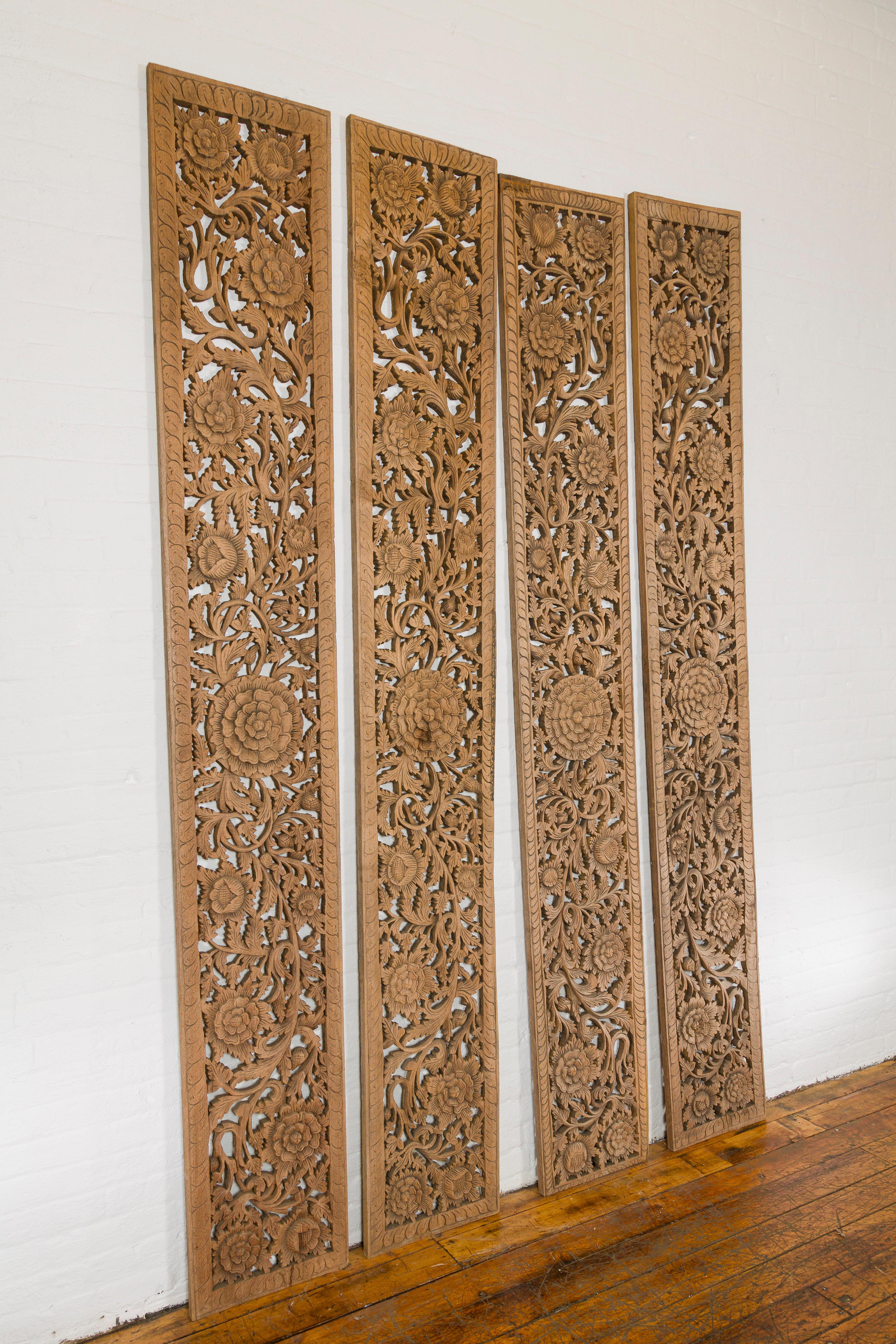 Set of Four Architectural Panels with Hand-Carved Scrollwork and Floral Motifs For Sale 10