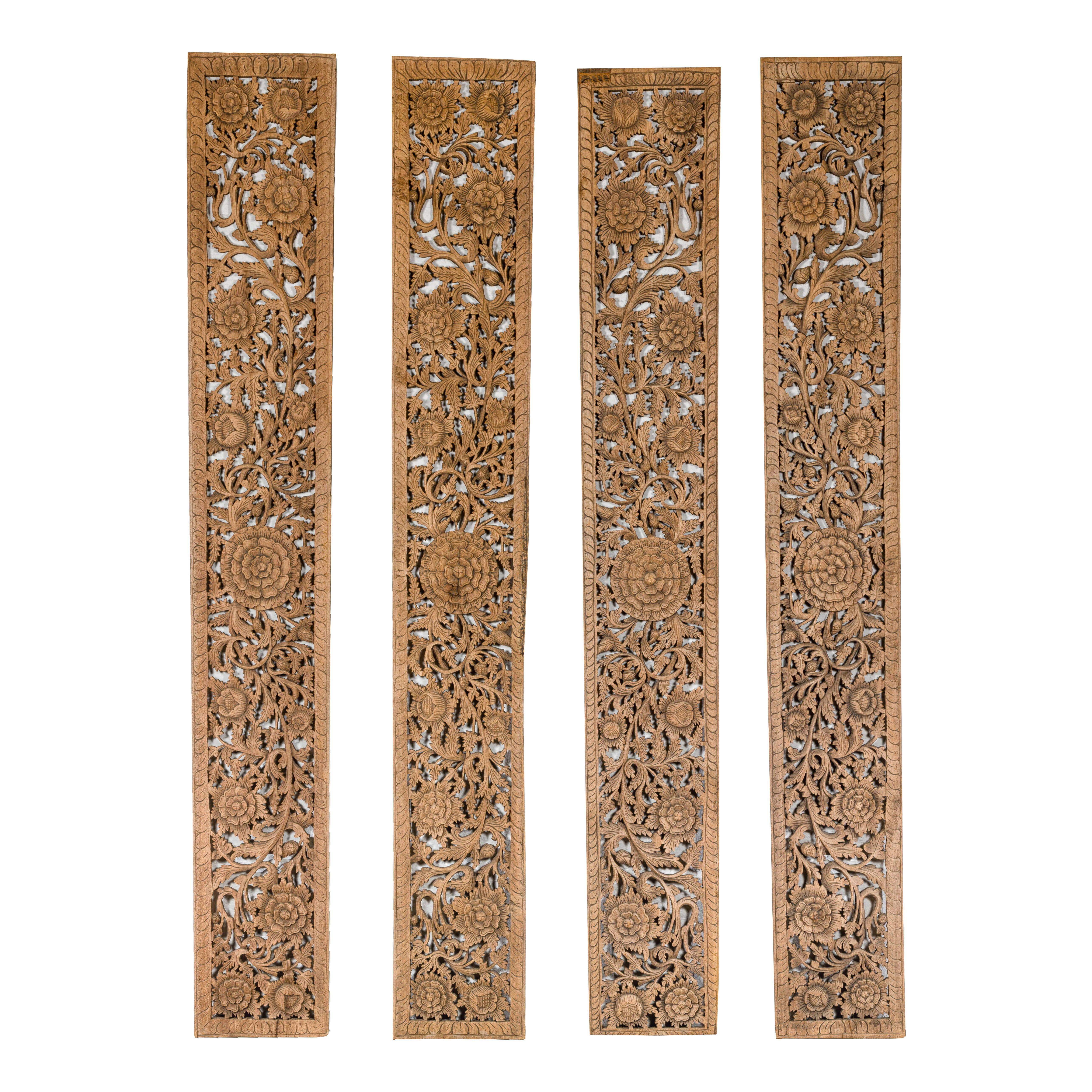 Set of Four Architectural Panels with Hand-Carved Scrollwork and Floral Motifs For Sale 13