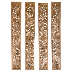 Vintage Set of Four Architectural Panels with Hand-Carved Scrollwork and Floral Motifs