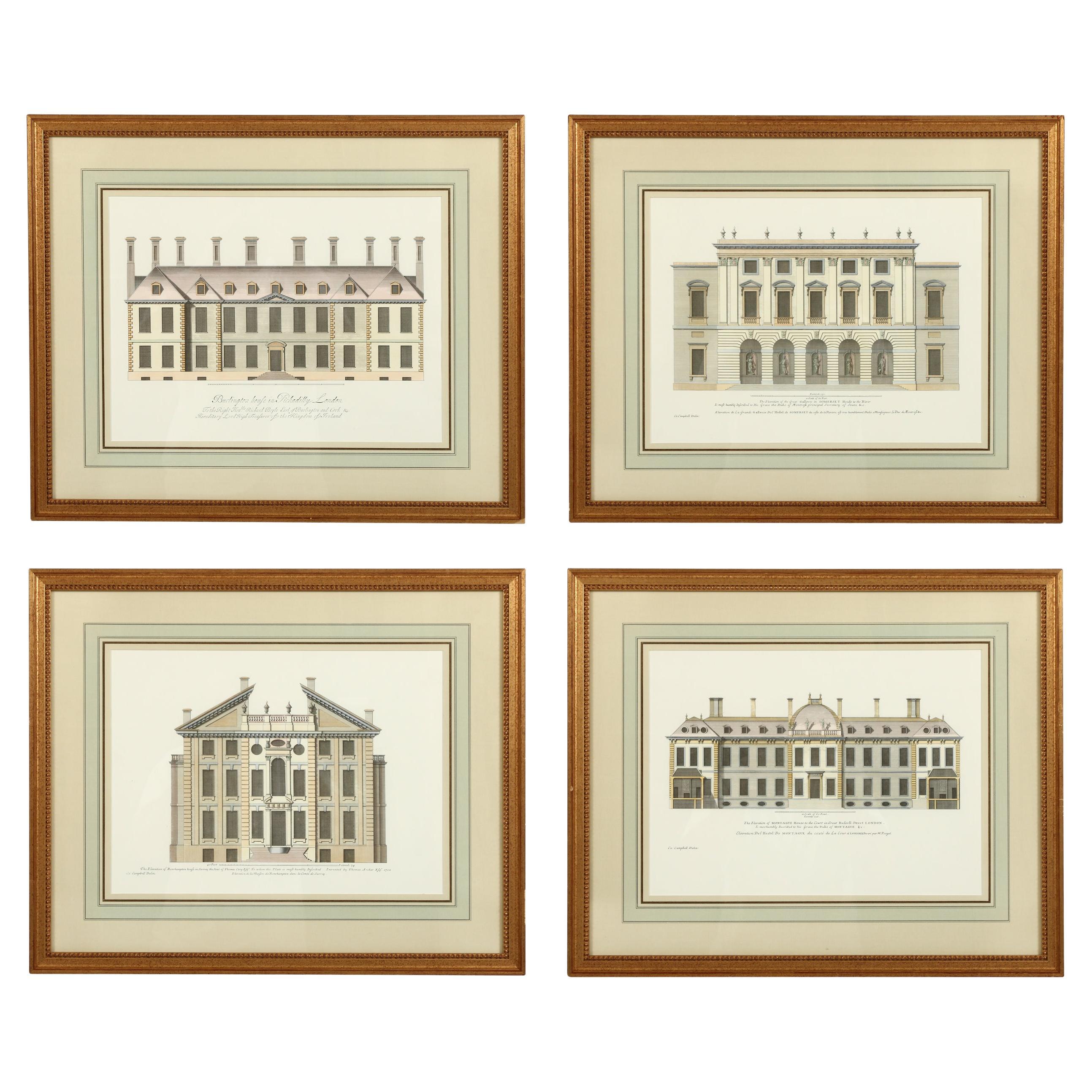 Set of Four Architectural Prints Framed and Matted
