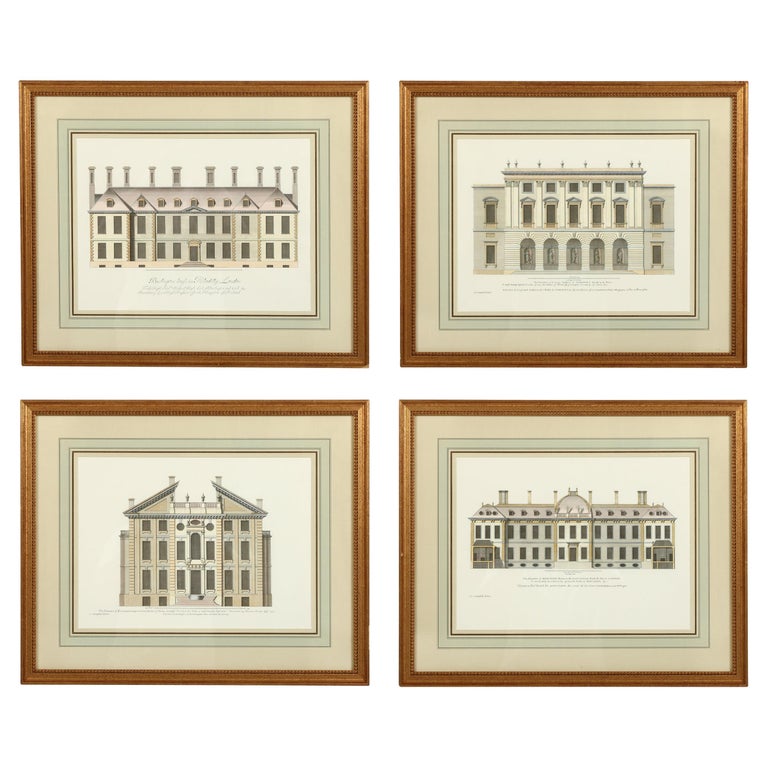 Set of Four Architectural Prints Framed and Matted at 1stDibs framed