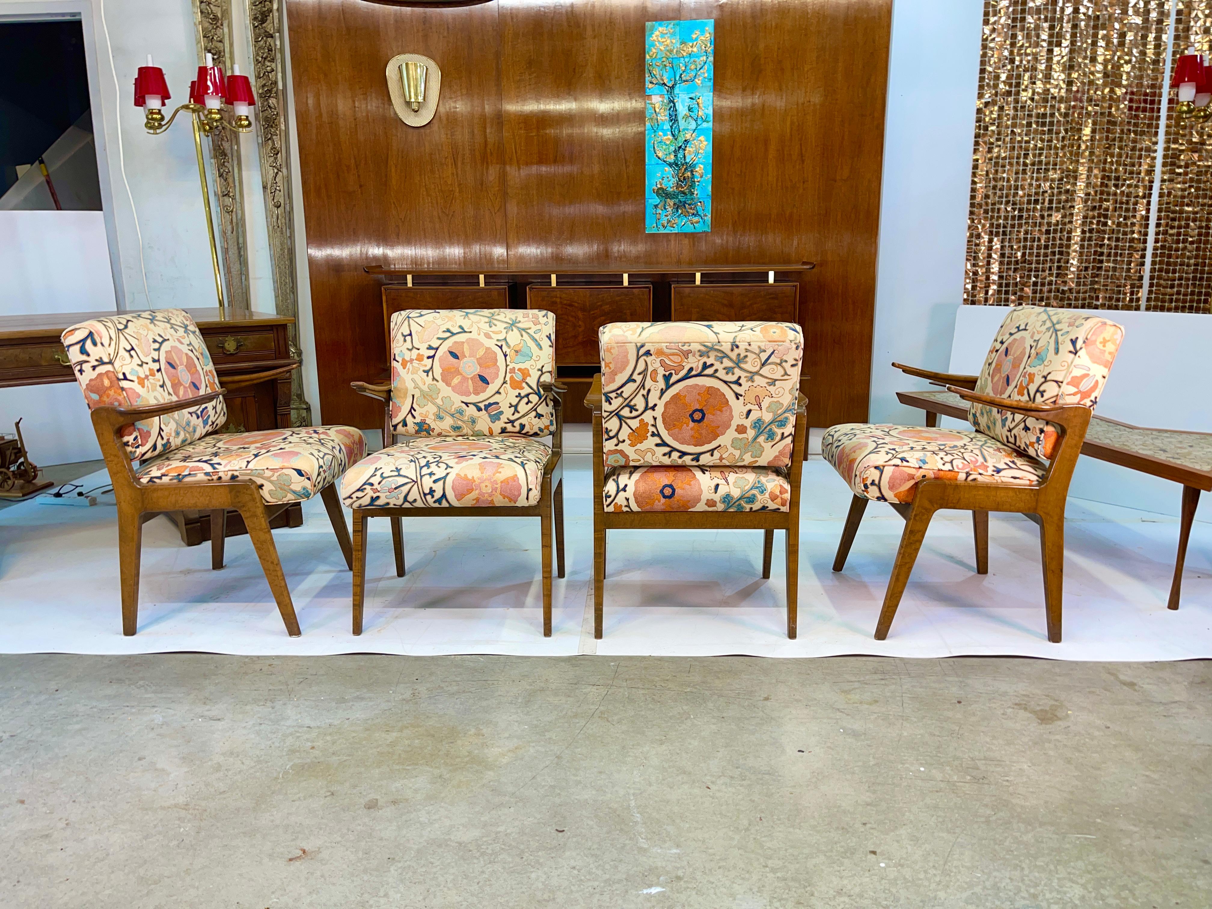 Mid-Century Modern Set of Four Armchairs by Adolfo Genovese of F & G Handmade Furniture