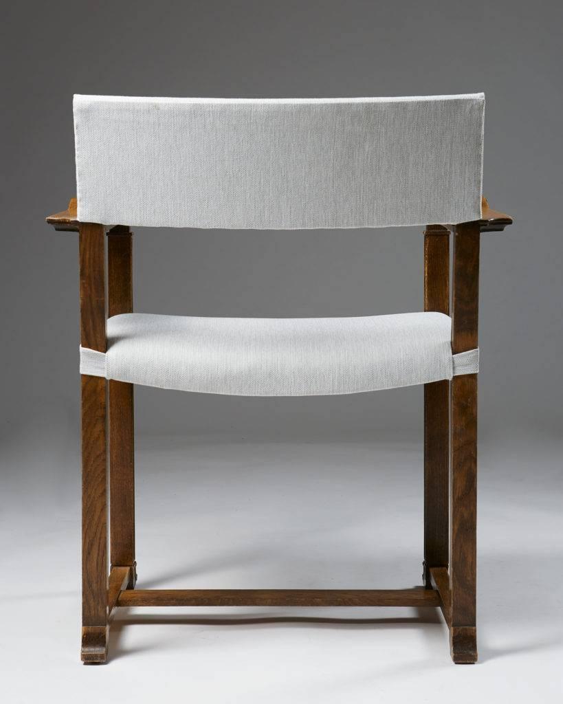Linen Set of Four Armchairs Designed by Carl Bergsten, Sweden, 1920s