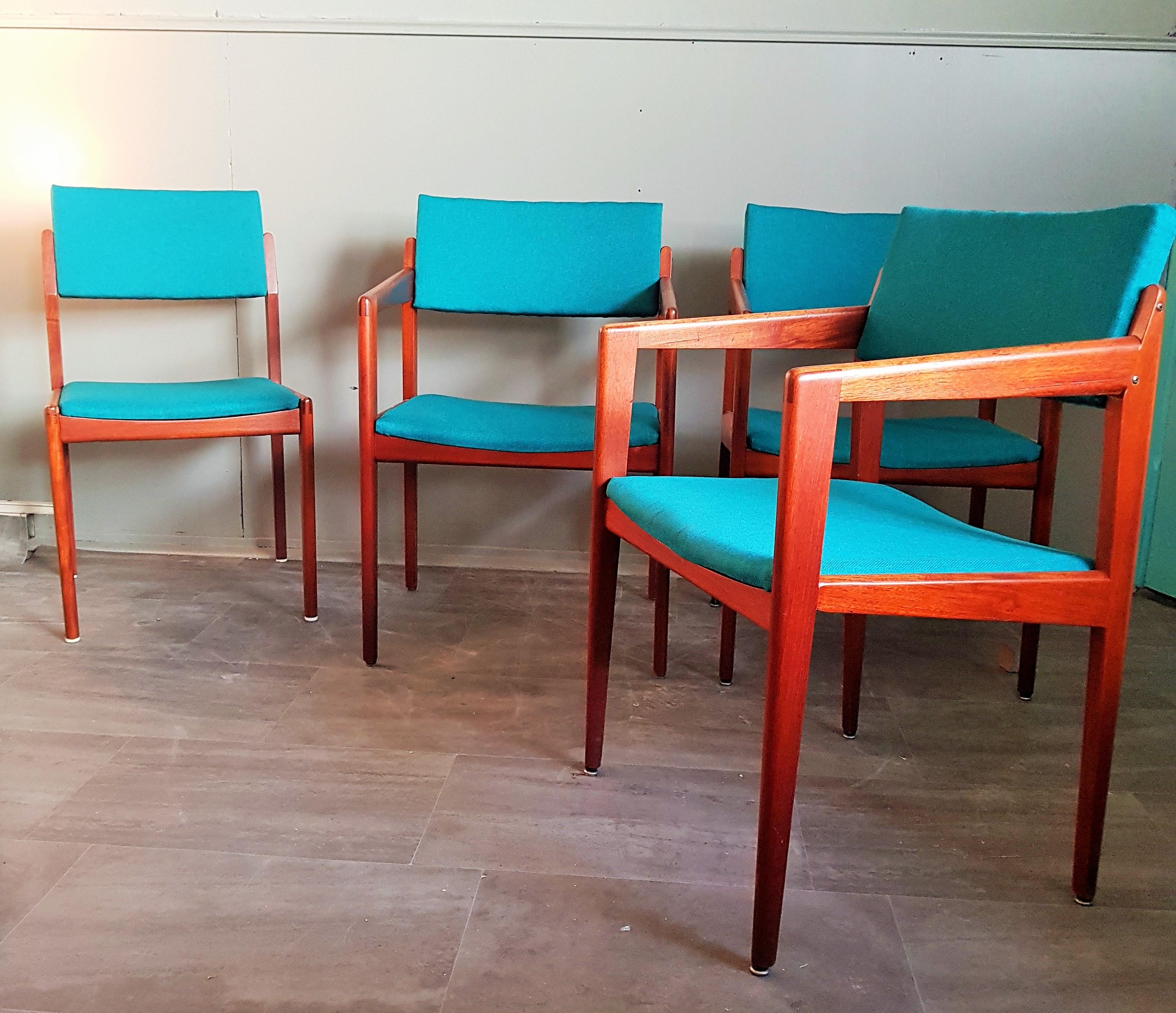 Mid-Century Modern Set of Four Armchairs Dining Chairs Danish Teak from Thonet, 1960s