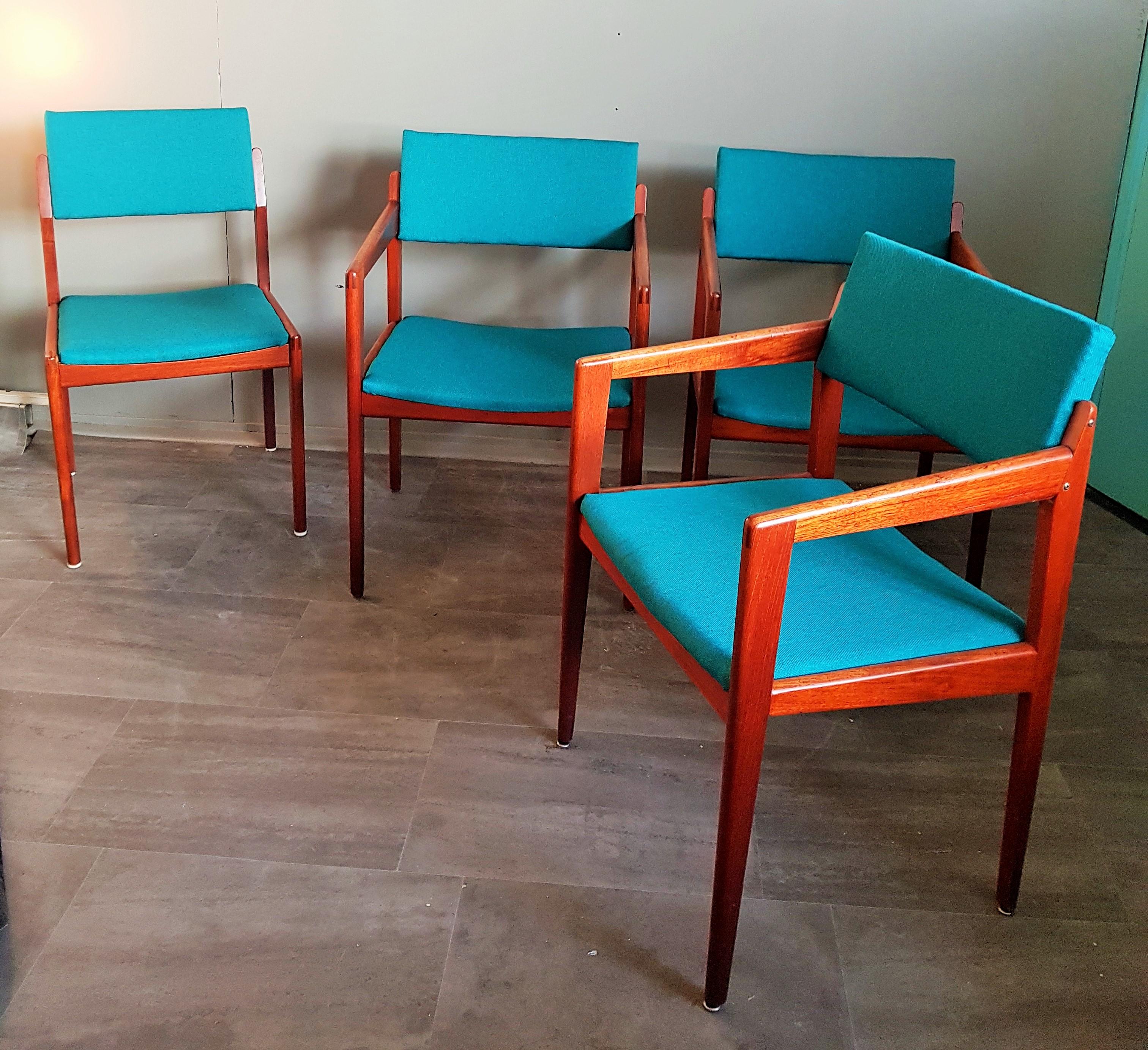 Mid-20th Century Set of Four Armchairs Dining Chairs Danish Teak from Thonet, 1960s