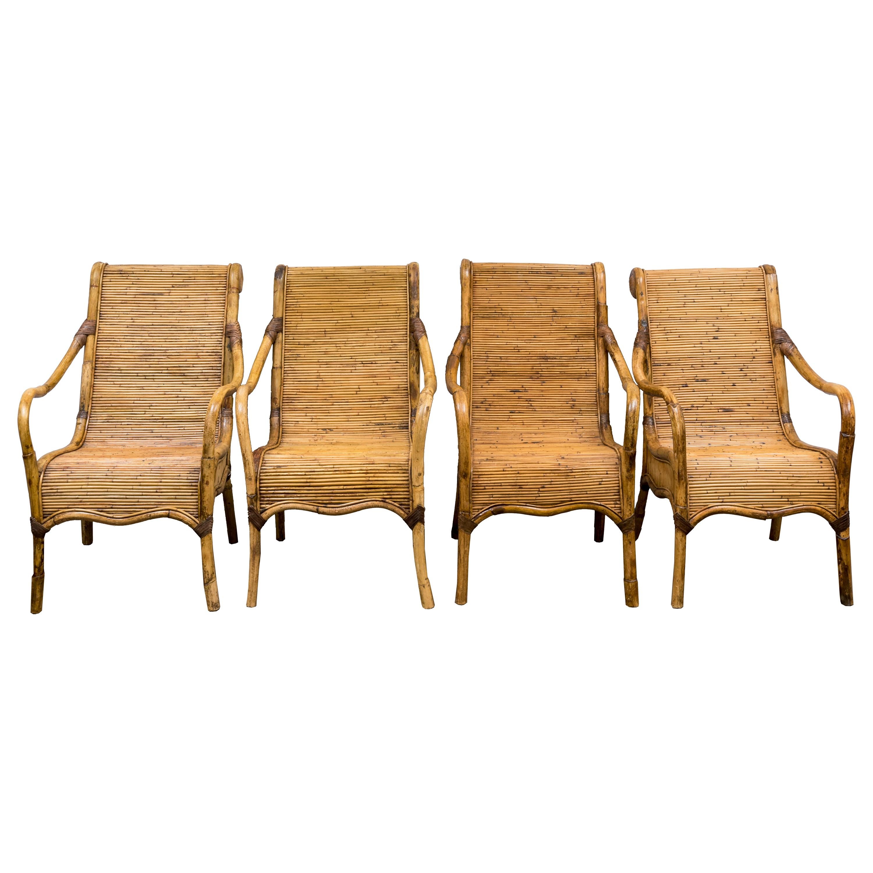 Set of Four Armchairs in Rattan