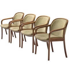 Set of Four Armchairs with Soft Green Upholstery by Ton