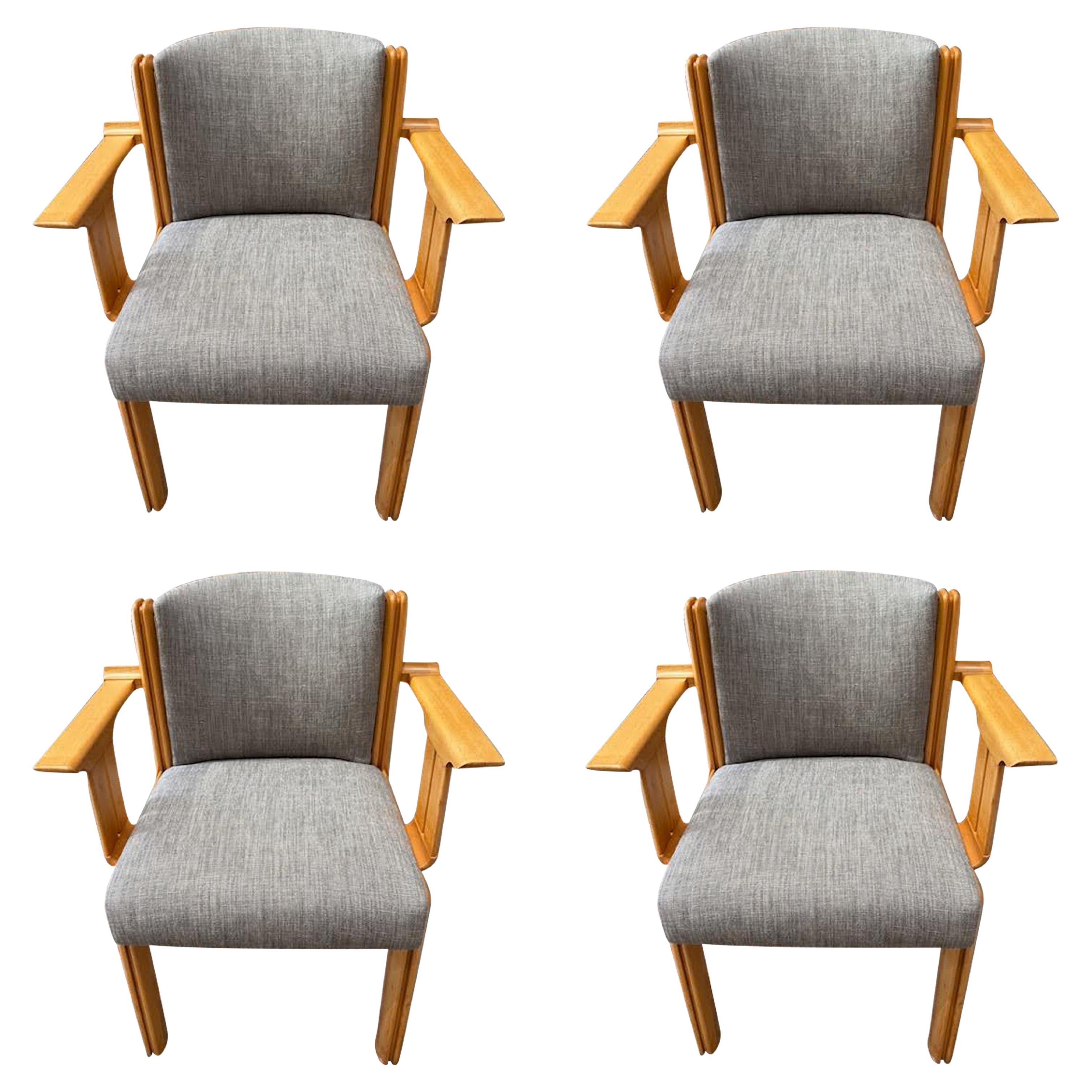 Set of Four Armed Dining Chairs, Spain, Mid Century