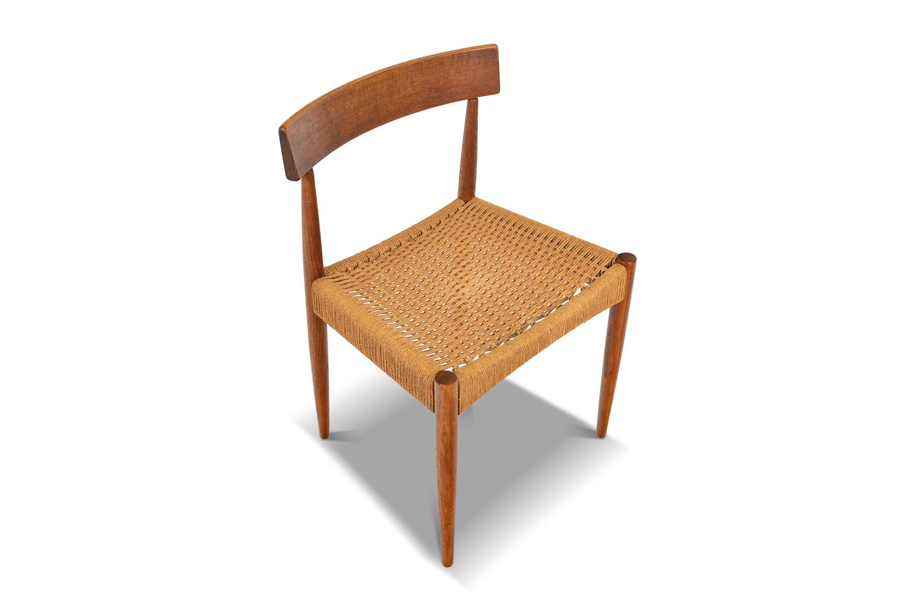 Scandinavian Modern Set of Four Arne Hovmand Olsen Teak and Papercord Dining Chairs for Mogens Kold