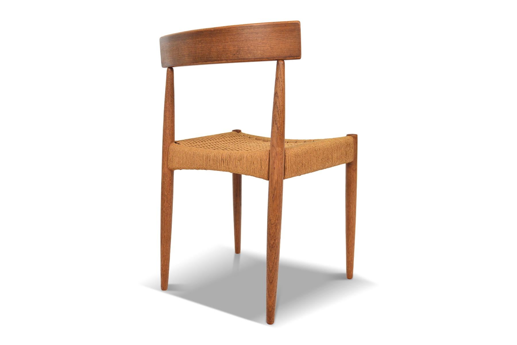 Set of Four Arne Hovmand Olsen Teak and Papercord Dining Chairs for Mogens Kold In Fair Condition In Berkeley, CA