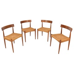 Set of Four Arne Hovmand Olsen Teak and Papercord Dining Chairs for Mogens Kold