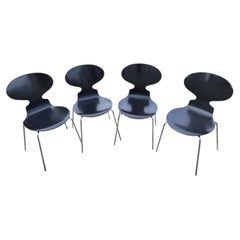 Set of Four Arne Jacobsen Ant Chairs, Black Lacquered Wood, 1976