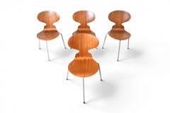 Set of Four Arne Jacobsen Ant Chairs in Teak by Fritz Hansen, 1950s