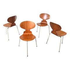 Set of Four Arne Jacobsen Ant Chairs in Teak by Fritz Hansen, 1950s