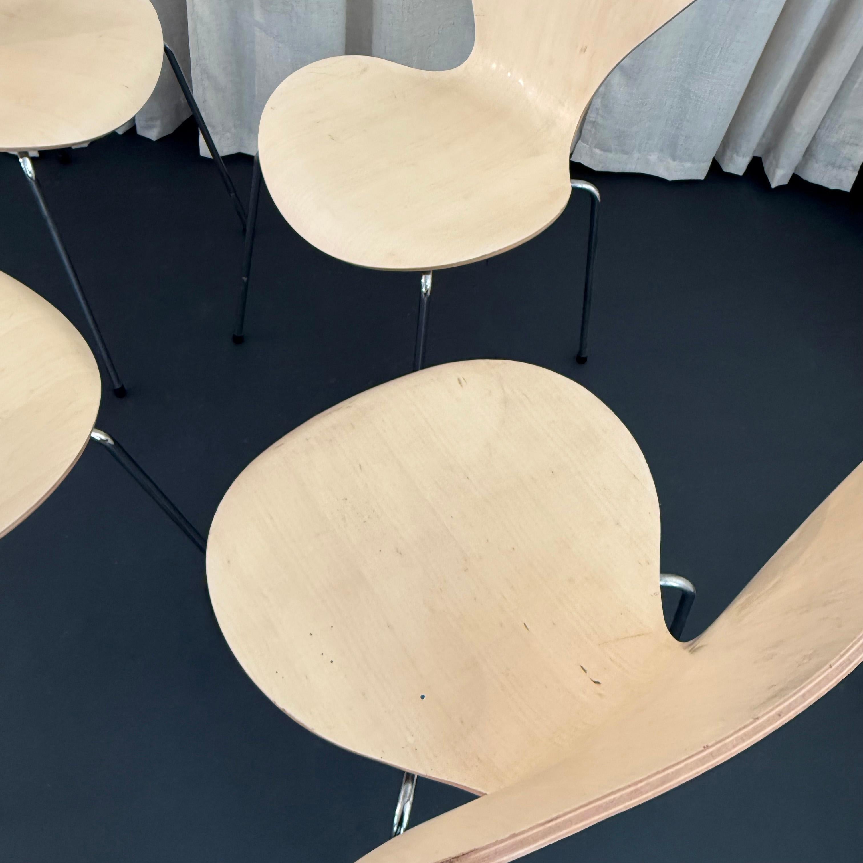 Ensemble de quatre chaises Arne Jacobsen en érable de la série 7 pour Fritz Hansen Model No. 3107 en vente 1