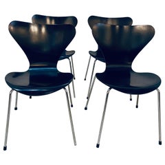 Set of Four Arne Jacobsen Series Chairs Black 7TM by Fritz Hansen