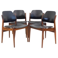 Set of Four Arne Vodder Hardwood and Black Leather Chairs