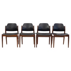 Vintage Set of Four Arne Vodder Hardwood and Black Leather Chairs