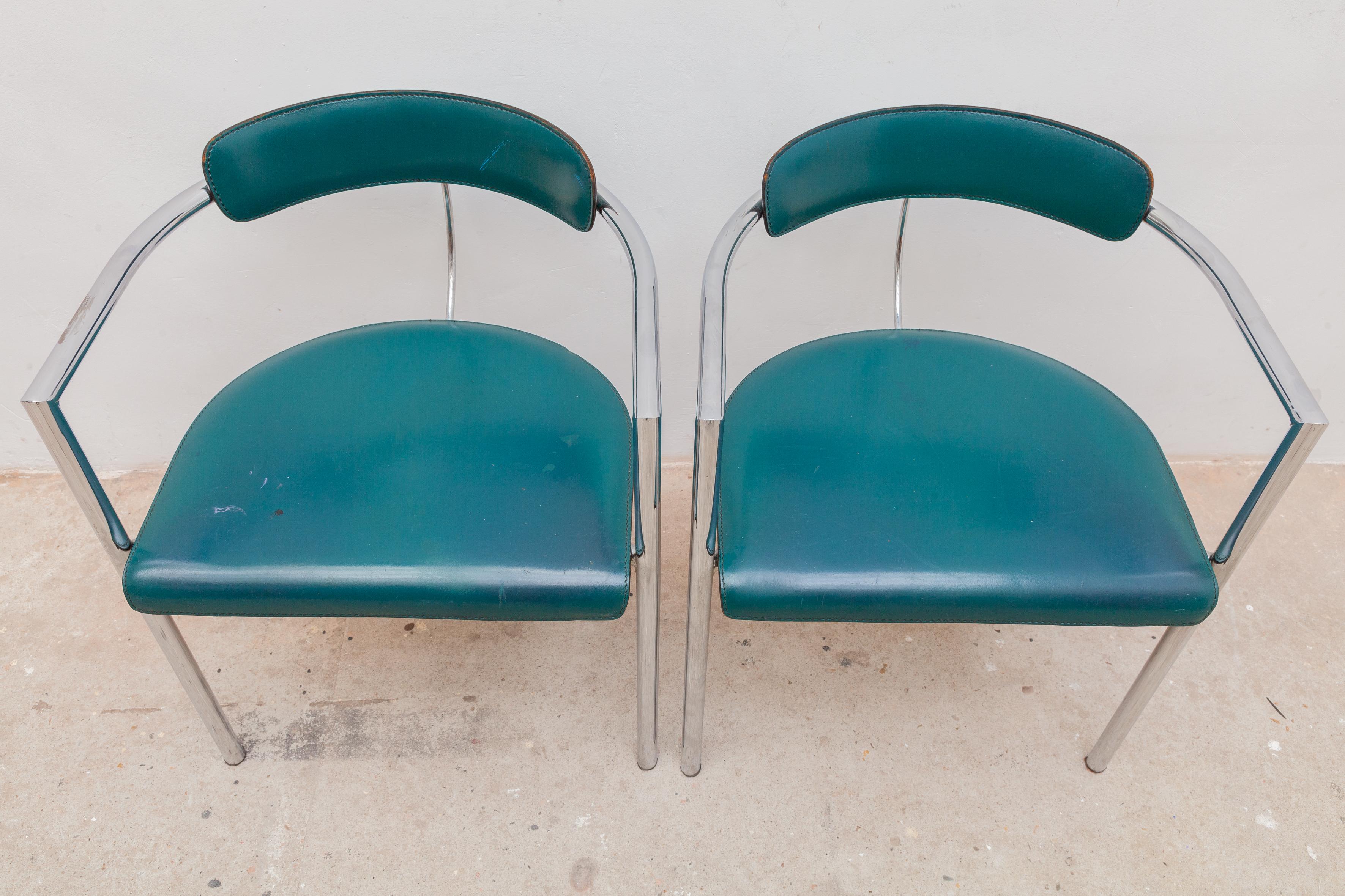 Fin du 20e siècle Ensemble de quatre chaises de salle à manger Arrben en chrome et cuir des années 1970, Italie en vente