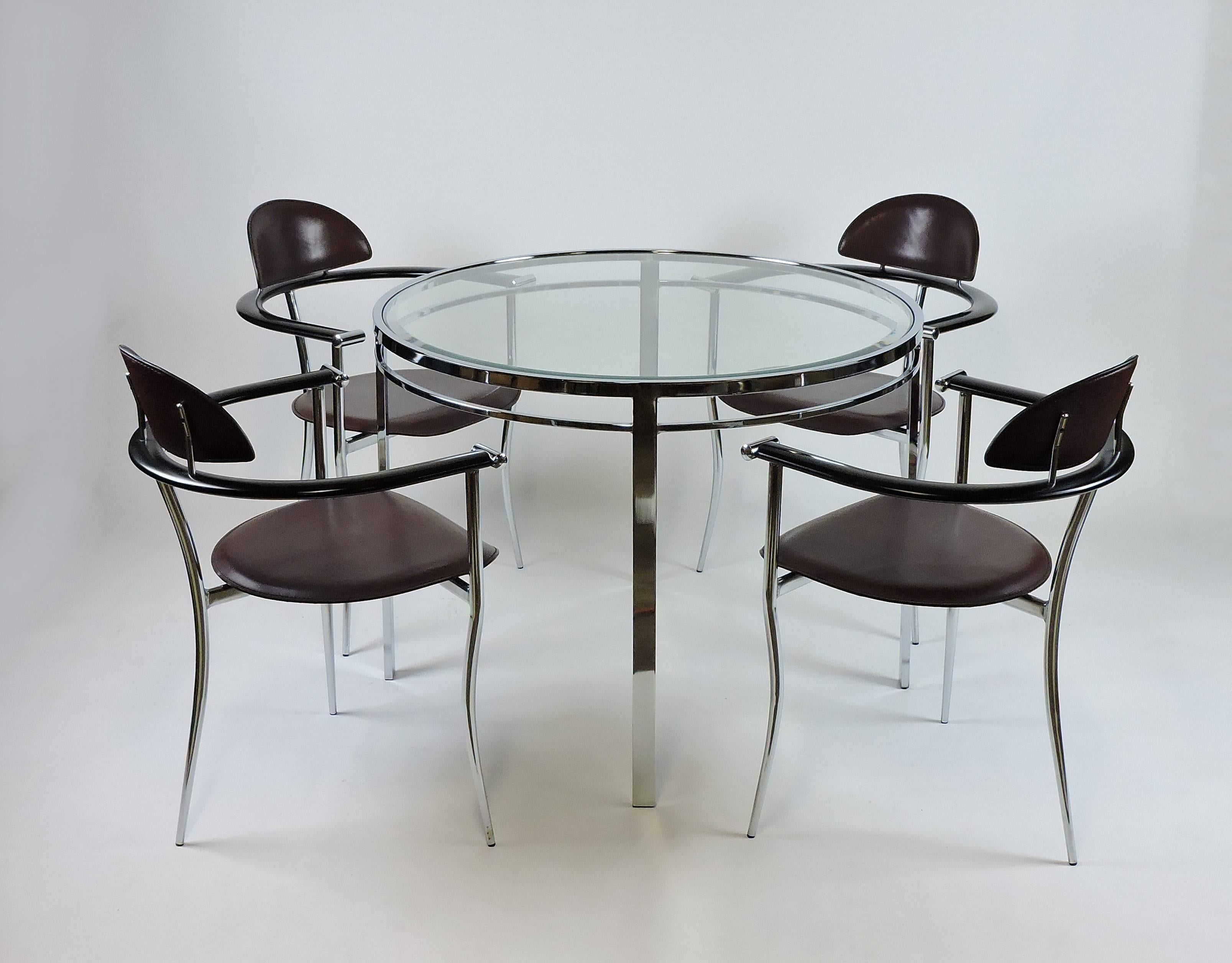 Set of Four Arrben Marilyn Italian Modern Leather and Chrome Dining Chairs 5