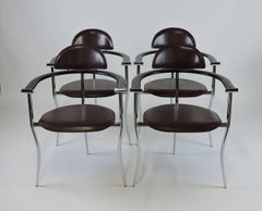 Set of Four Arrben Marilyn Italian Modern Leather and Chrome Dining Chairs