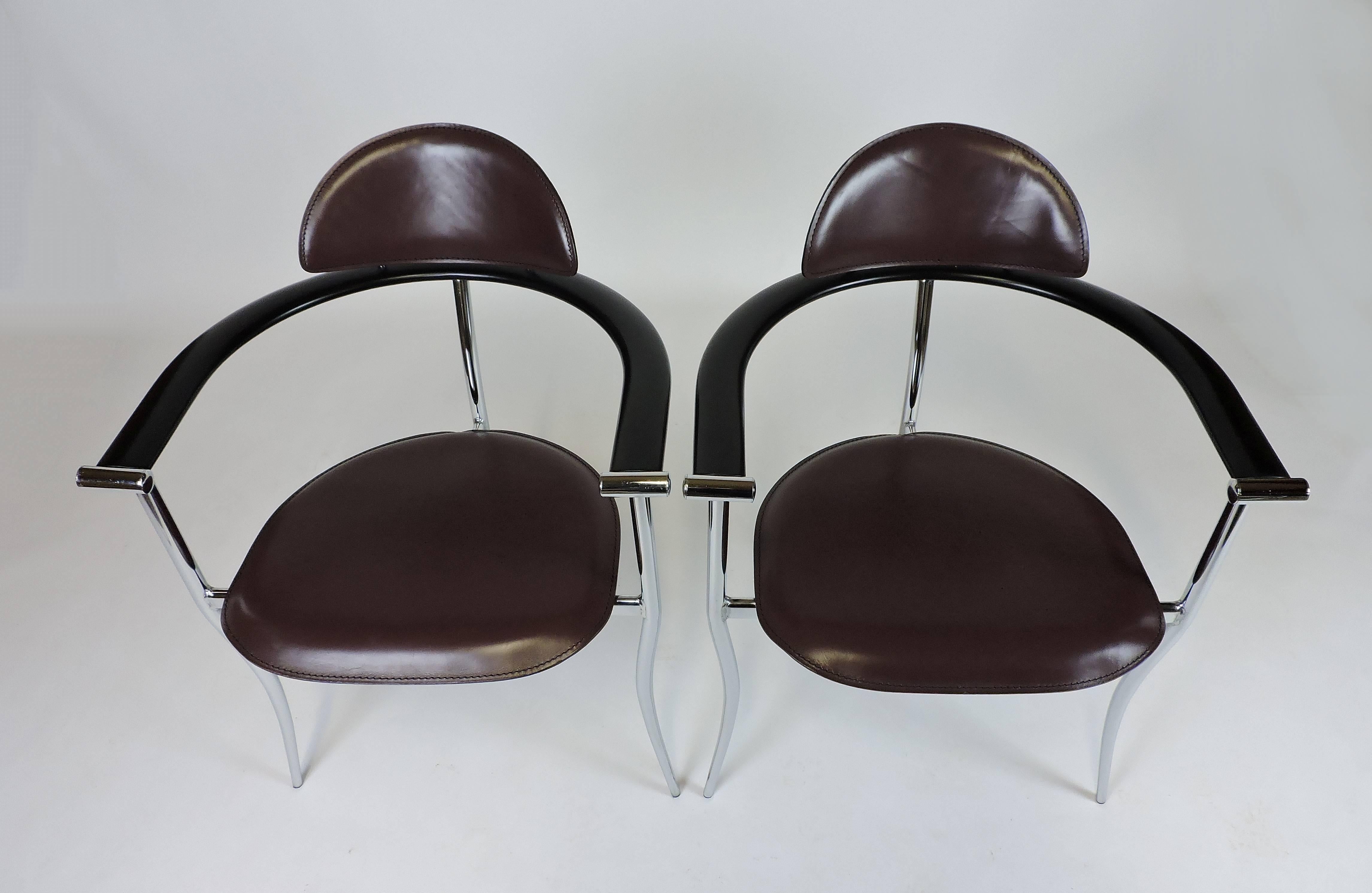 Set of Four Arrben Marilyn Italian Modern Leather and Chrome Dining Chairs 2