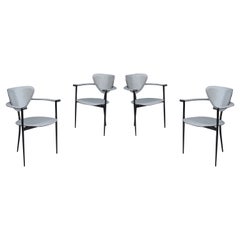 Set of Four Arrben 'Marilyn' Chairs in Gray Leather & Black Chrome Made in Italy