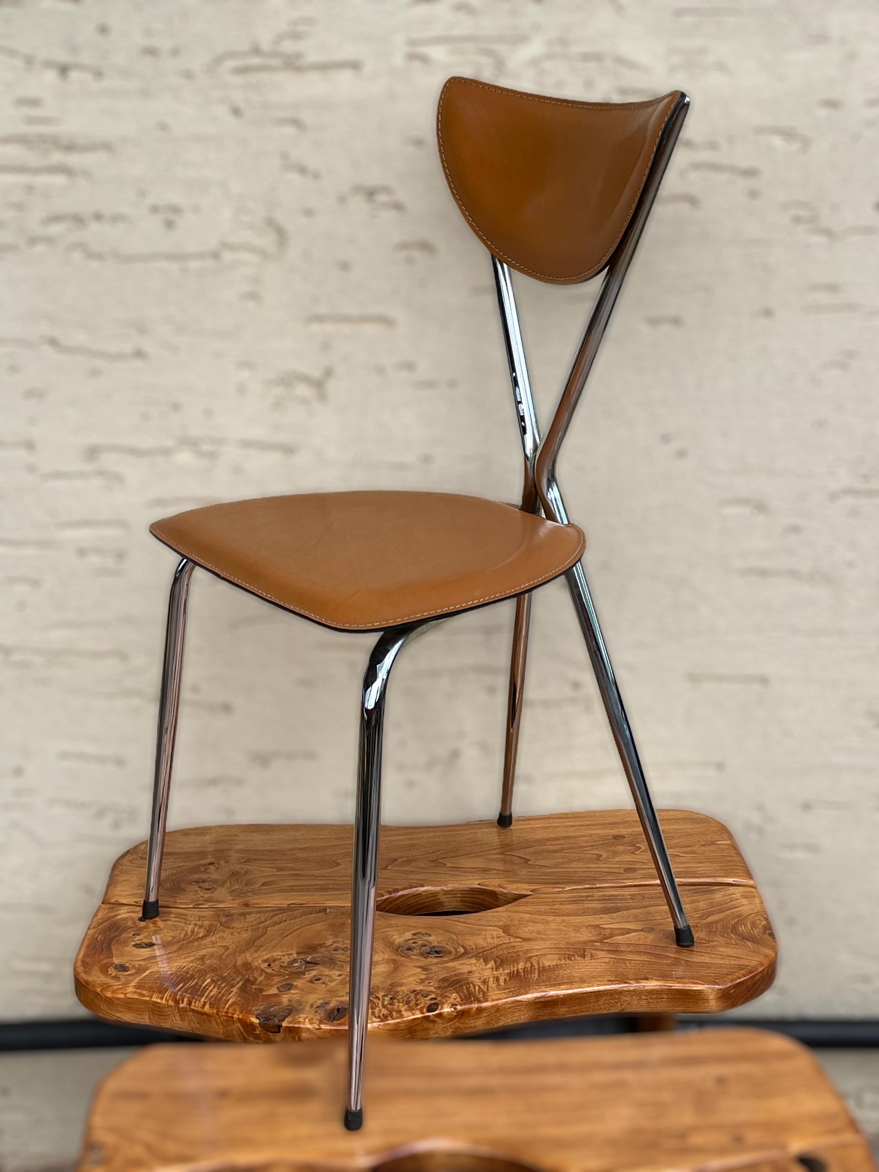 Set di quattro sedie da pranzo Arrben of Italy in pelle color cognac e con struttura in cromo in vendita 1