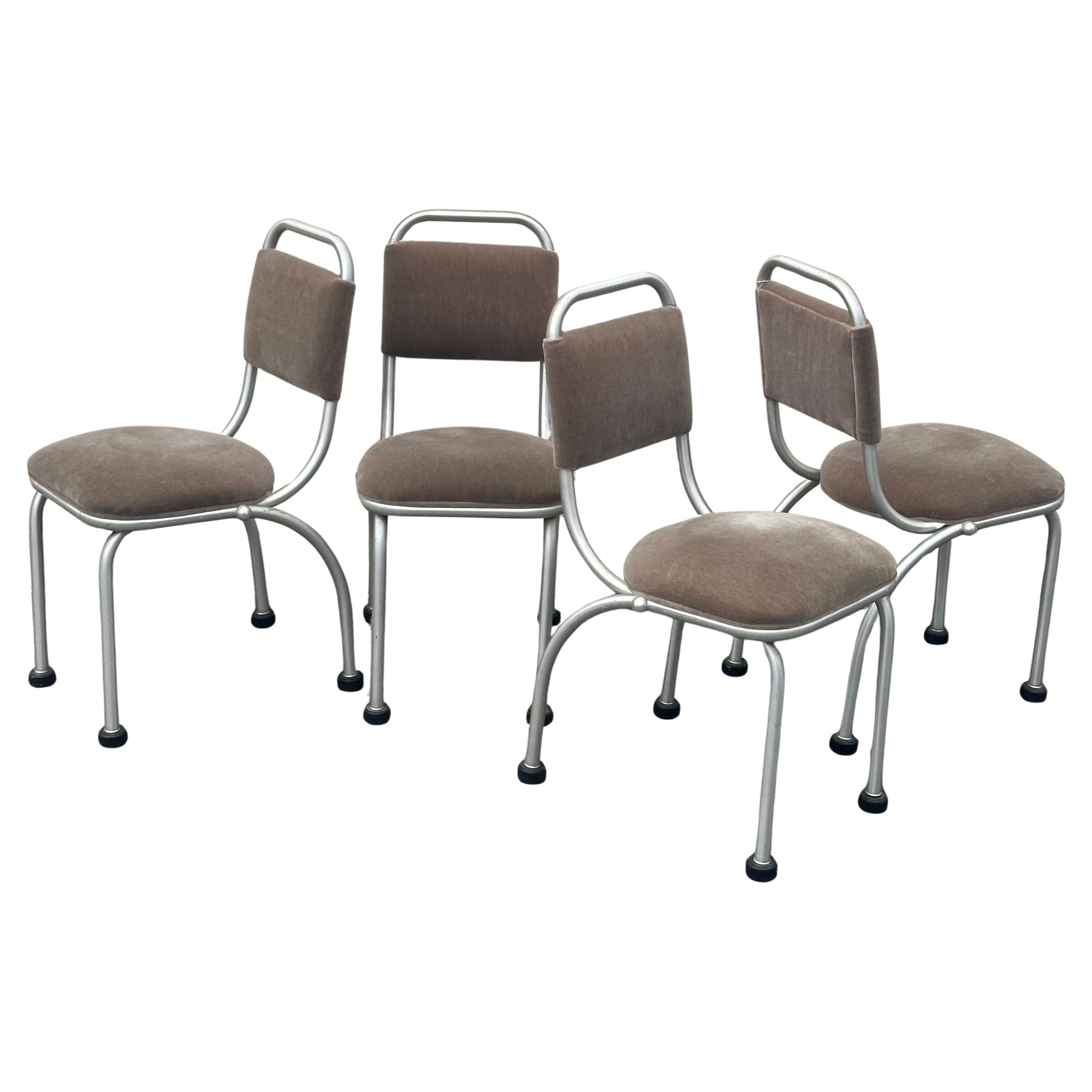 Set di quattro sedie da pranzo Art Deco in alluminio e mohair di Warren McArthur - Rare in vendita 13